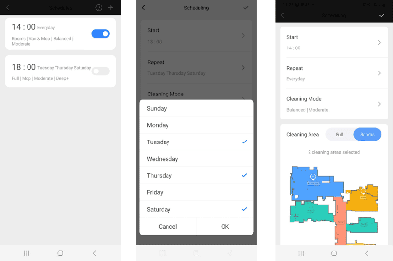 Приложение Roborock S8 Pro Ultra позволяет настроить график уборки.